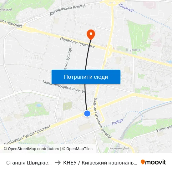 Станція Швидкісного Трамвая Індустріальна to КНЕУ / Київський національний економічний університет ім. В. Гетьмана map