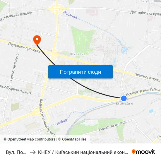 Вул. Політехнічна to КНЕУ / Київський національний економічний університет ім. В. Гетьмана map