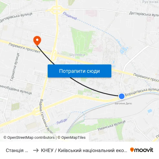 Станція Політехнічна to КНЕУ / Київський національний економічний університет ім. В. Гетьмана map