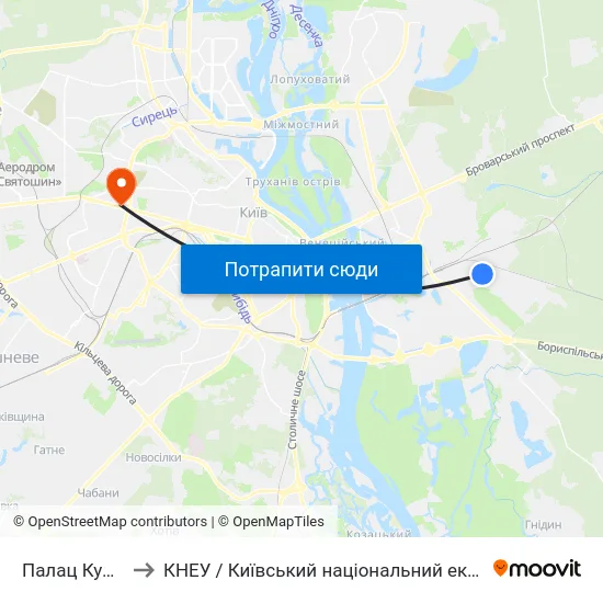 Палац Культури Дніпро to КНЕУ / Київський національний економічний університет ім. В. Гетьмана map