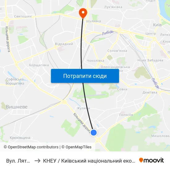 Вул. Лятошинського to КНЕУ / Київський національний економічний університет ім. В. Гетьмана map