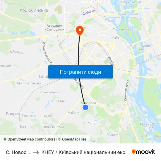 С. Новосілки (Центр) to КНЕУ / Київський національний економічний університет ім. В. Гетьмана map