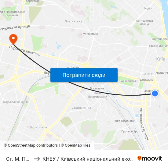 Ст. М. Палац Спорту to КНЕУ / Київський національний економічний університет ім. В. Гетьмана map