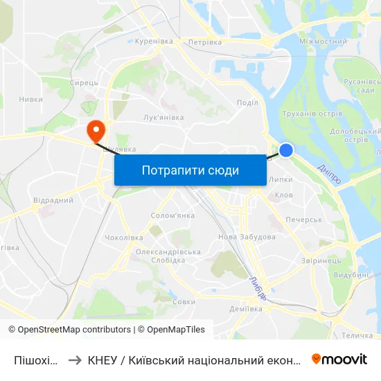 Пішохідний Міст to КНЕУ / Київський національний економічний університет ім. В. Гетьмана map