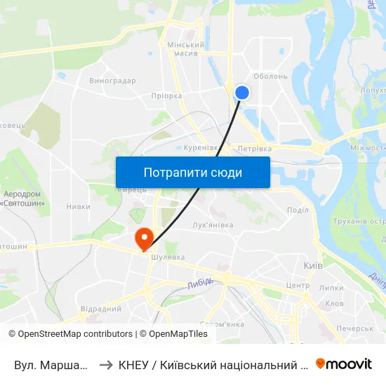 Вул. Маршала Малиновського to КНЕУ / Київський національний економічний університет ім. В. Гетьмана map