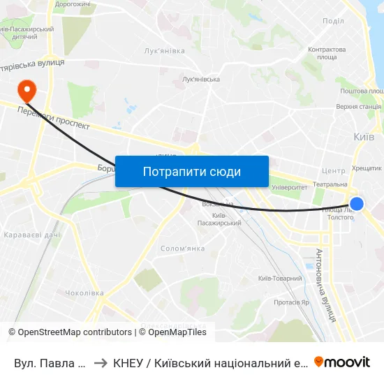 Вул. Павла Скоропадського to КНЕУ / Київський національний економічний університет ім. В. Гетьмана map