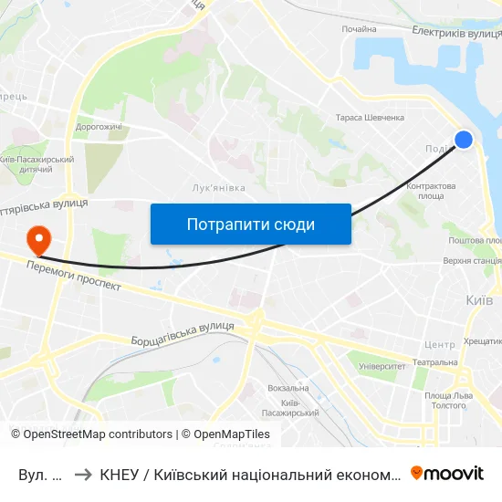 Вул. Хорива to КНЕУ / Київський національний економічний університет ім. В. Гетьмана map