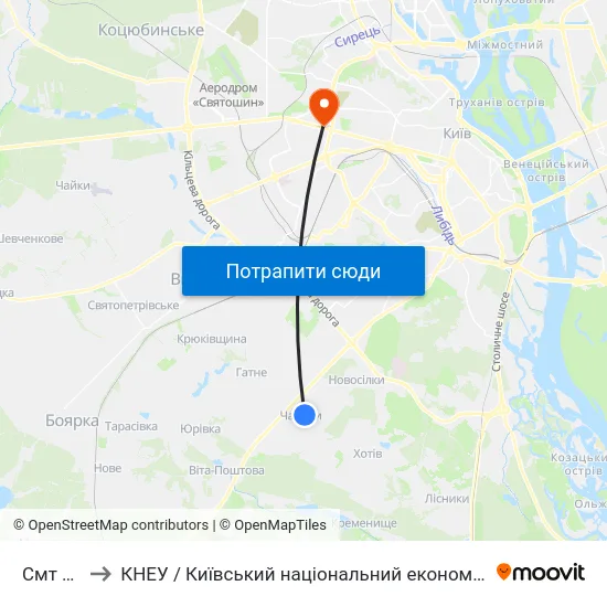 Смт Чабани to КНЕУ / Київський національний економічний університет ім. В. Гетьмана map
