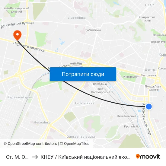 Ст. М. Олімпійська to КНЕУ / Київський національний економічний університет ім. В. Гетьмана map