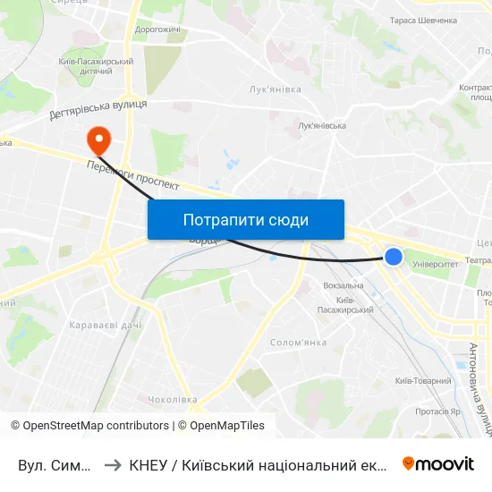 Вул. Симона Петлюри to КНЕУ / Київський національний економічний університет ім. В. Гетьмана map