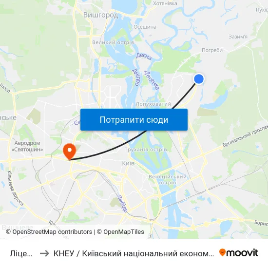 Ліцей №293 to КНЕУ / Київський національний економічний університет ім. В. Гетьмана map