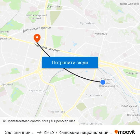 Залізничний Вокзал Південний to КНЕУ / Київський національний економічний університет ім. В. Гетьмана map