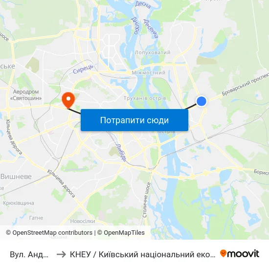 Вул. Андрія Малишка to КНЕУ / Київський національний економічний університет ім. В. Гетьмана map