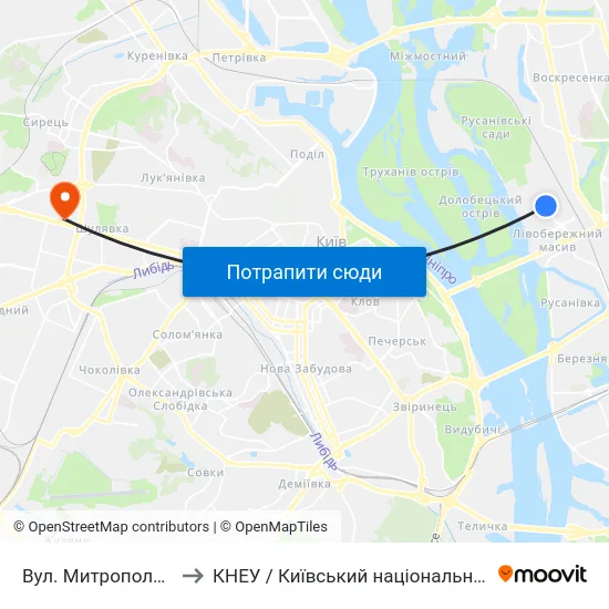 Вул. Митрополита Андрея Шептицького to КНЕУ / Київський національний економічний університет ім. В. Гетьмана map