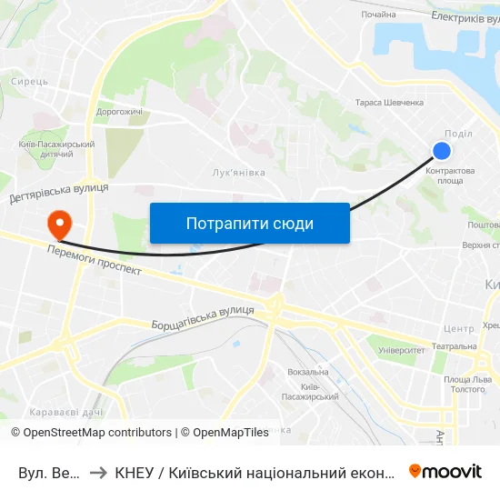 Вул. Верхній Вал to КНЕУ / Київський національний економічний університет ім. В. Гетьмана map