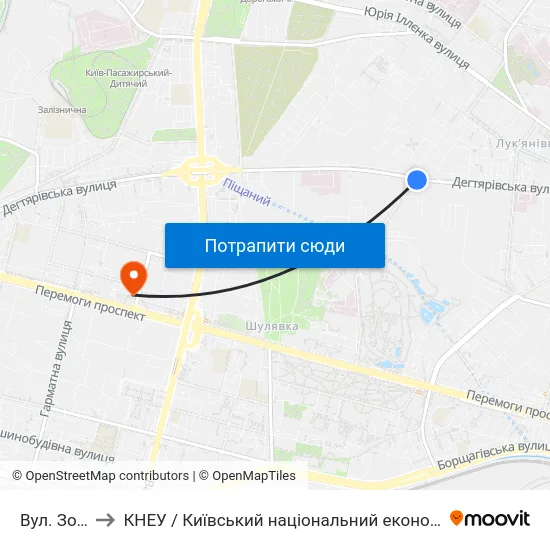 Вул. Зоологічна to КНЕУ / Київський національний економічний університет ім. В. Гетьмана map
