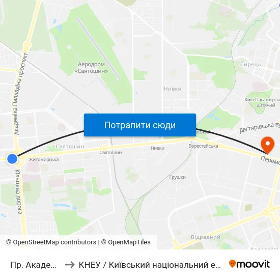 Пр. Академіка Палладіна to КНЕУ / Київський національний економічний університет ім. В. Гетьмана map