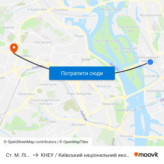 Ст. М. Лівобережна to КНЕУ / Київський національний економічний університет ім. В. Гетьмана map