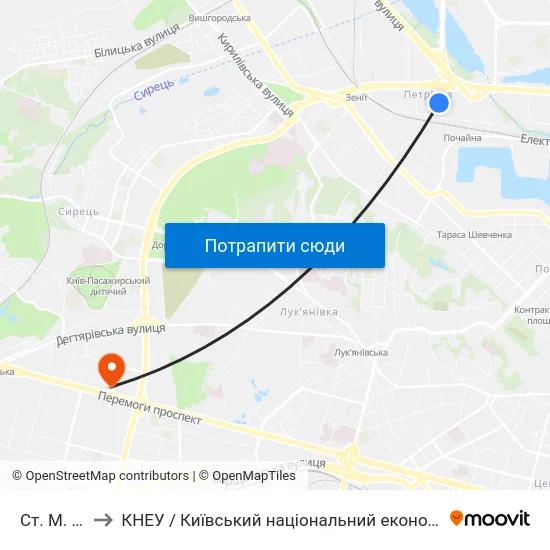 Ст. М. Почайна to КНЕУ / Київський національний економічний університет ім. В. Гетьмана map