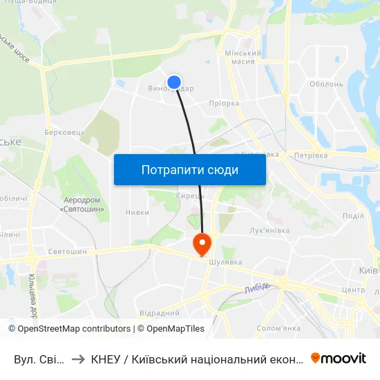 Вул. Світлицького to КНЕУ / Київський національний економічний університет ім. В. Гетьмана map