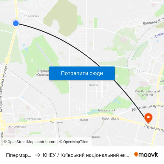 Гіпермаркет Епіцентр to КНЕУ / Київський національний економічний університет ім. В. Гетьмана map