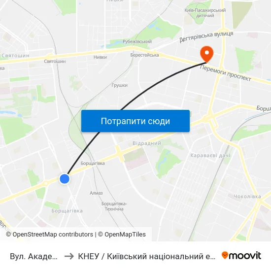 Вул. Академіка Корольова to КНЕУ / Київський національний економічний університет ім. В. Гетьмана map