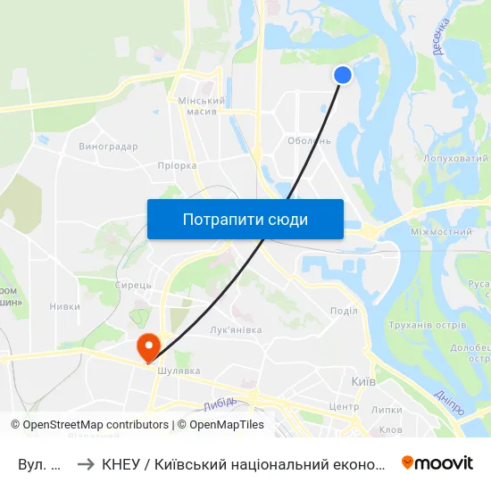 Вул. Північна to КНЕУ / Київський національний економічний університет ім. В. Гетьмана map