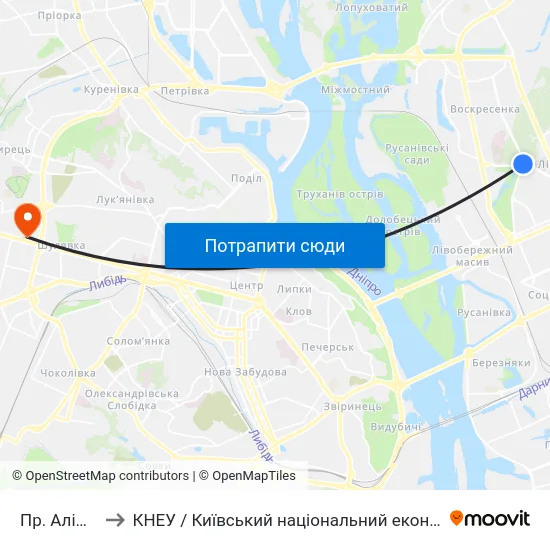 Пр. Алішера Навої to КНЕУ / Київський національний економічний університет ім. В. Гетьмана map