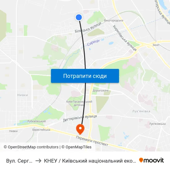 Вул. Сергія Данченка to КНЕУ / Київський національний економічний університет ім. В. Гетьмана map