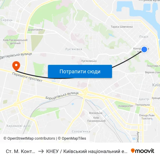 Ст. М. Контрактова Площа to КНЕУ / Київський національний економічний університет ім. В. Гетьмана map