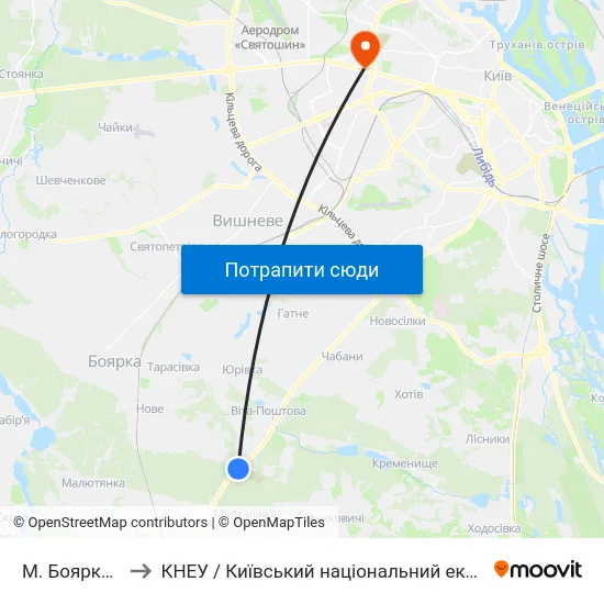 М. Боярка (На Вимогу) to КНЕУ / Київський національний економічний університет ім. В. Гетьмана map