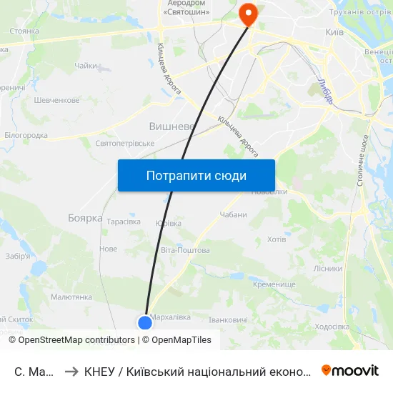 С. Мархалівка to КНЕУ / Київський національний економічний університет ім. В. Гетьмана map