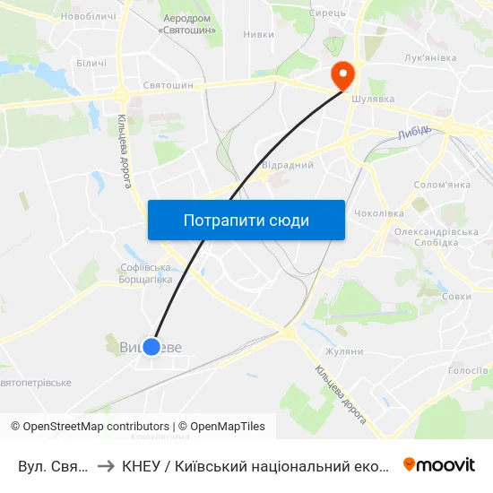 Вул. Святошинська to КНЕУ / Київський національний економічний університет ім. В. Гетьмана map