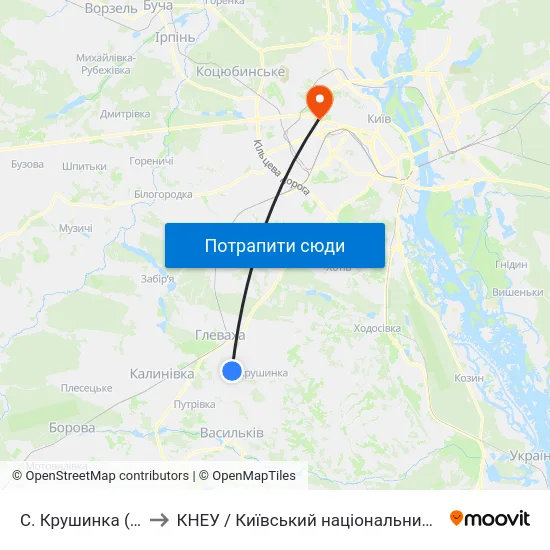 С. Крушинка (Військова Частина) to КНЕУ / Київський національний економічний університет ім. В. Гетьмана map