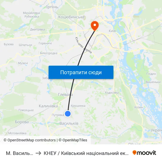М. Васильків (Городок) to КНЕУ / Київський національний економічний університет ім. В. Гетьмана map