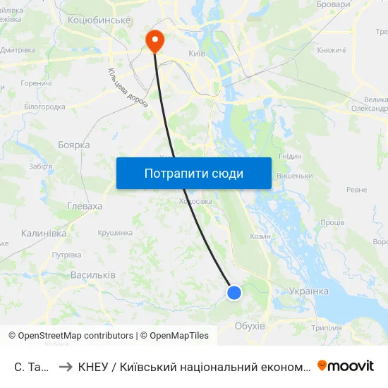 С. Тарасівка to КНЕУ / Київський національний економічний університет ім. В. Гетьмана map
