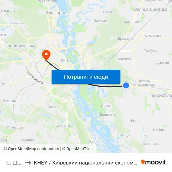 С. Щасливе to КНЕУ / Київський національний економічний університет ім. В. Гетьмана map