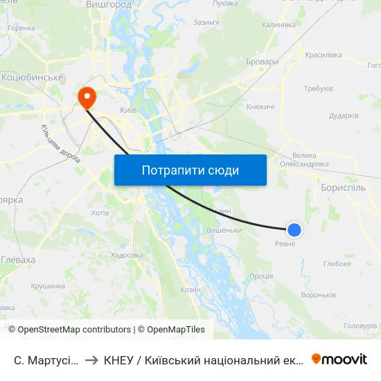 С. Мартусівка (Колонія) to КНЕУ / Київський національний економічний університет ім. В. Гетьмана map