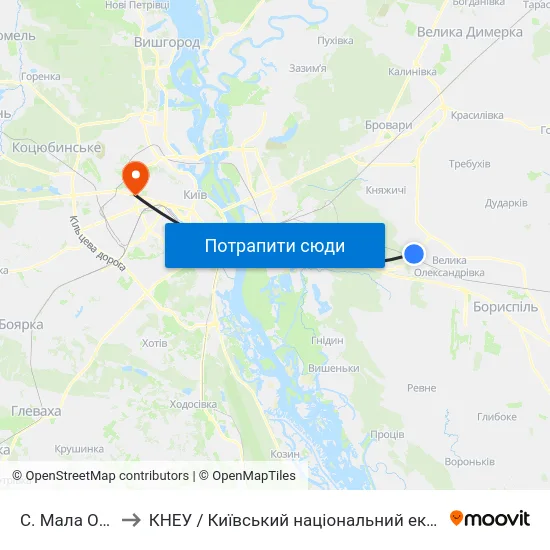 С. Мала Олександрівка to КНЕУ / Київський національний економічний університет ім. В. Гетьмана map