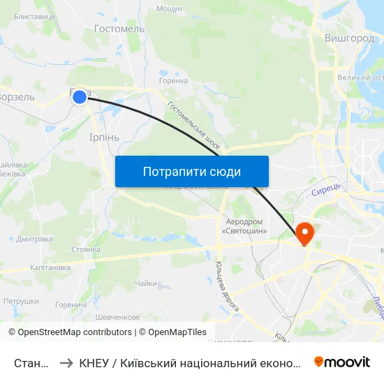 Станція Буча to КНЕУ / Київський національний економічний університет ім. В. Гетьмана map