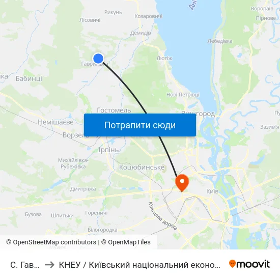 С. Гаврилівка to КНЕУ / Київський національний економічний університет ім. В. Гетьмана map