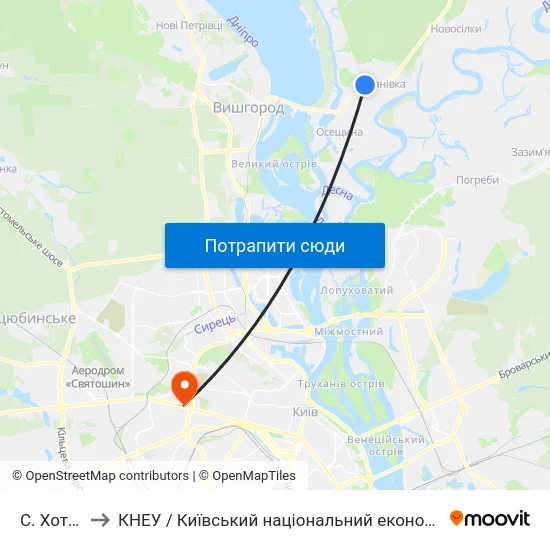 С. Хотянівка-1 to КНЕУ / Київський національний економічний університет ім. В. Гетьмана map
