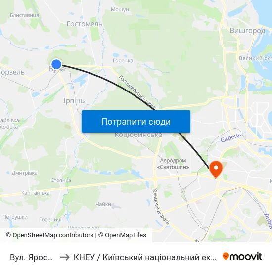 Вул. Ярослава Мудрого to КНЕУ / Київський національний економічний університет ім. В. Гетьмана map