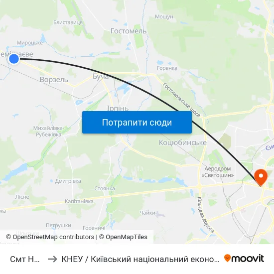 Смт Немішаєве to КНЕУ / Київський національний економічний університет ім. В. Гетьмана map
