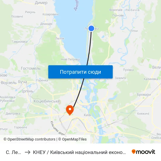 С. Лебедівка to КНЕУ / Київський національний економічний університет ім. В. Гетьмана map