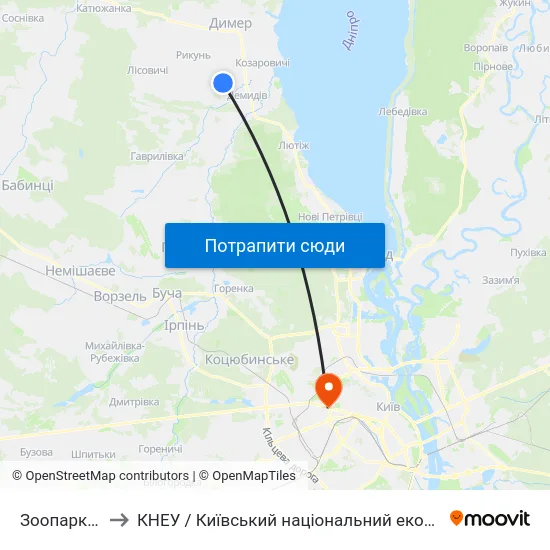 Зоопарк XII Місяців to КНЕУ / Київський національний економічний університет ім. В. Гетьмана map