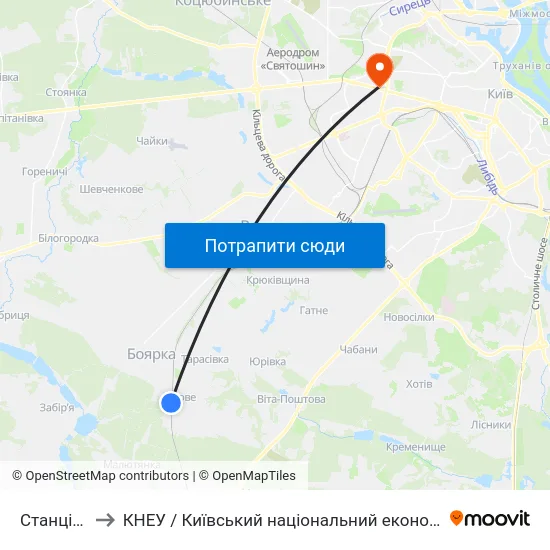 Станція Боярка to КНЕУ / Київський національний економічний університет ім. В. Гетьмана map