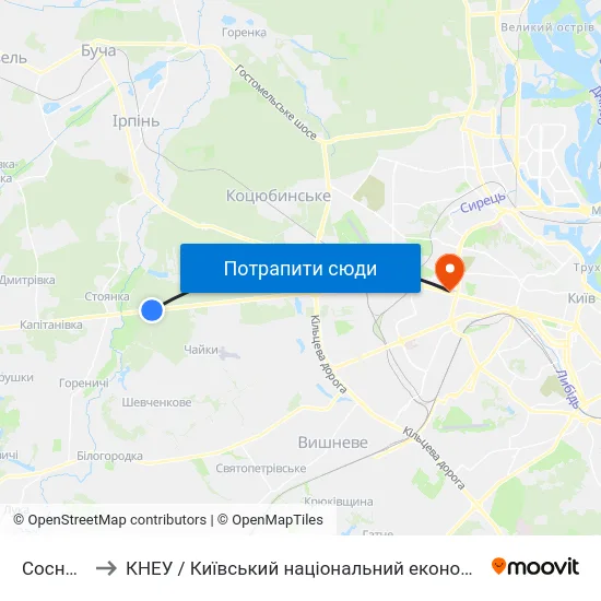 Сосновий Бір to КНЕУ / Київський національний економічний університет ім. В. Гетьмана map