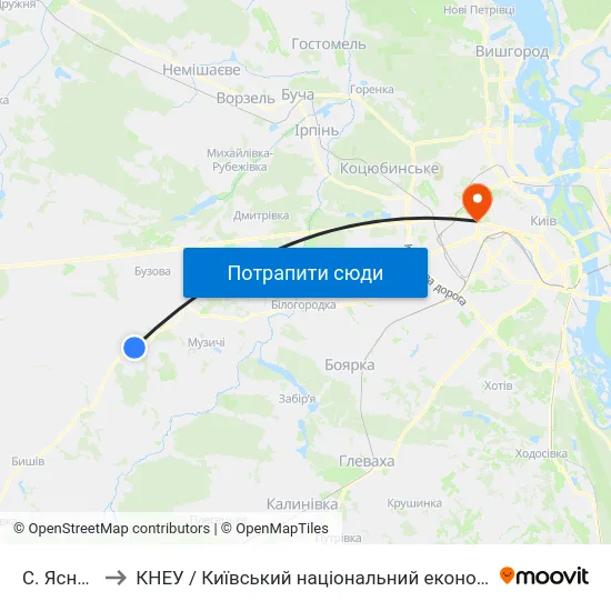 С. Ясногородка to КНЕУ / Київський національний економічний університет ім. В. Гетьмана map