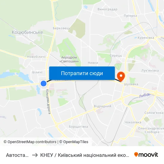 Автостанція Дачна to КНЕУ / Київський національний економічний університет ім. В. Гетьмана map